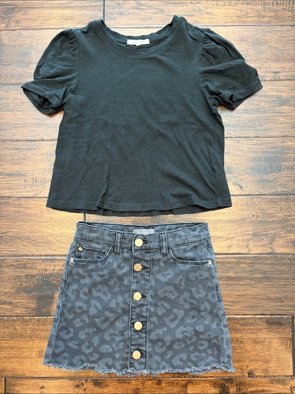 DL1961 Girls Jenny Denim Button Up Mini Skirt & Z Supply Black Top Sz 7
